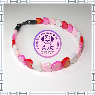 Valentines, Heart Shaped Beads, Red, Pink, Light Pink, White, Chunky Glam Bead Dog Collar, Bubblegum Bead Dog Collar, Beaded Dog Collar, Bubblegum Beaded Collar, Acrylic