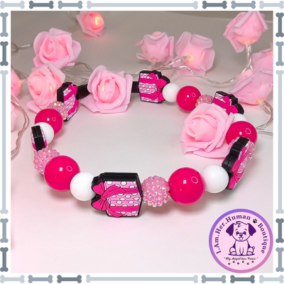 A PAWsome Gift, Pink Gift Silicone Beads, Hot Pink, Light Pink, White, Silicone Bead Dog Collar, Bubblegum Bead Dog Collar, Dog Pearls, Bead Dog Necklace, Silicone Valentine Bead Dog Collar