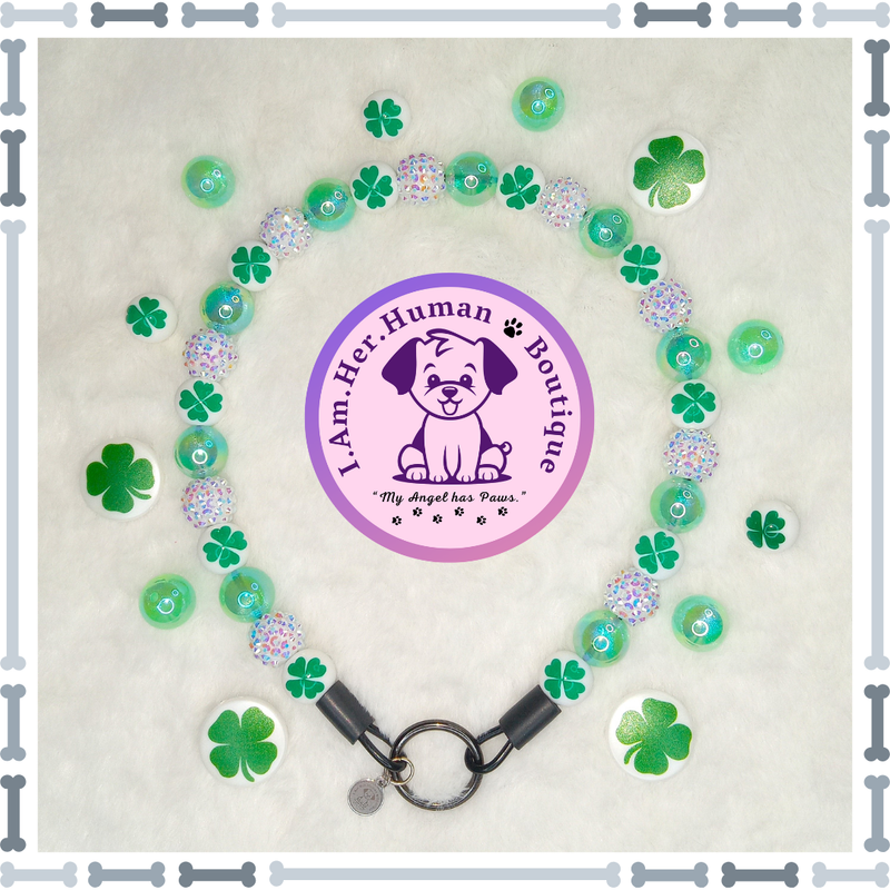 Saint Patrick&#39;s Day, Bubblegum Dog Collar, Dog Pearls, Bead Dog Necklace, Bubblegum Beaded Dog Collar, Mini Dog Collar, Acrylic, Silicone, Holiday Collar, Green, White