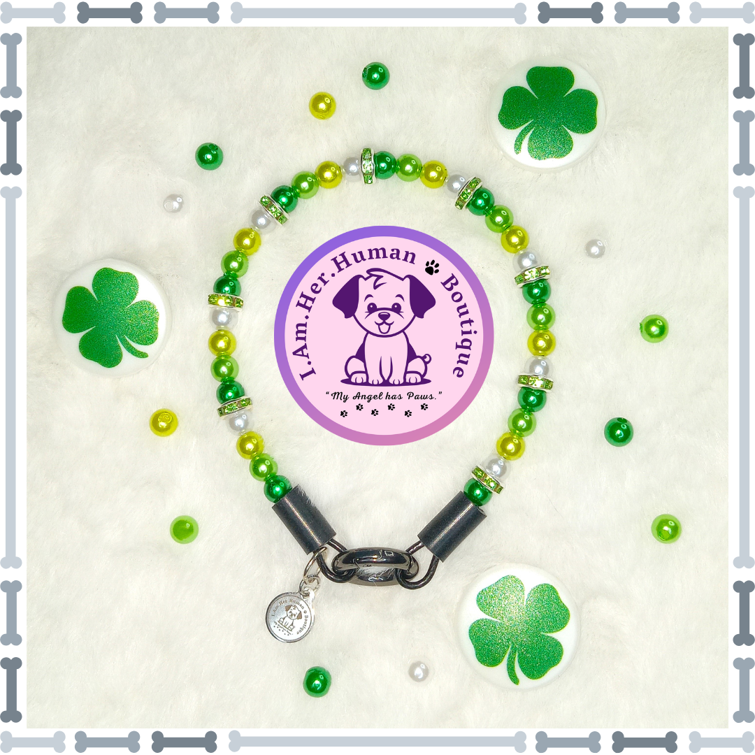 Saint Patrick&#39;s Day Bubblegum Dog Collar, Green Ombre, Dog Pearls, Bead Dog Necklace, XXS Mini Bead Dog Necklace Collar, Holiday Collar, Acrylic