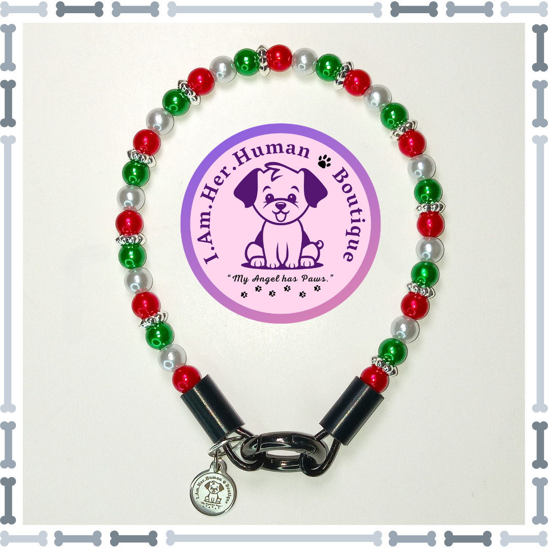 Christmas Bubblegum Dog Collar, Red, Green, White, Dog Pearls, Bead Dog Necklace, XXS Mini Bead Dog Necklace Collar, Holiday Collar, Acrylic