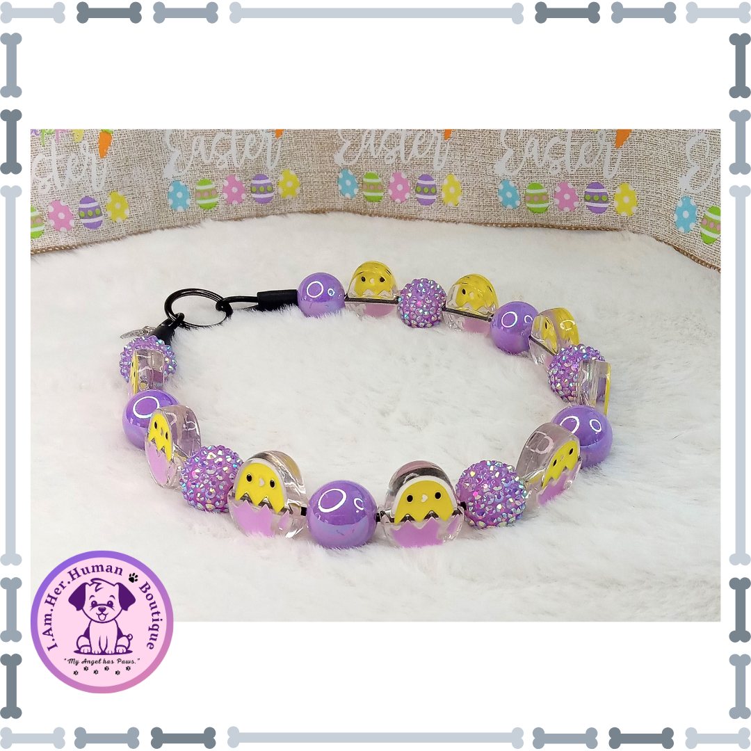 Easter, Purple, Easter Chick, Rhinestones, Chunky Glam Bead Dog Collar, Bubblegum Dog Collar, Beaded Dog Collar, Bubblegum Beaded Collar, Dog Pearls, Acrylic