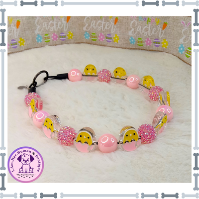 Easter, Pink, Easter Chick, Rhinestones, Chunky Glam Bead Dog Collar, Bubblegum Dog Collar, Beaded Dog Collar, Bubblegum Beaded Collar, Dog Pearls, Acrylic