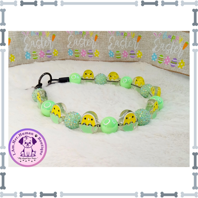 Easter, Pastel Green, Easter Chick, Rhinestones, Chunky Glam Bead Dog Collar, Bubblegum Dog Collar, Beaded Dog Collar, Bubblegum Beaded Collar, Dog Pearls, Acrylic