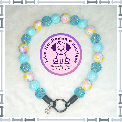 Blue Easter Candy, Easter Egg Print Beads, Rhinestones, Chunky Glam Bead Dog Collar, Bubblegum Dog Collar, Beaded Dog Collar, Bubblegum Beaded Collar, Dog Pearls, Acrylic