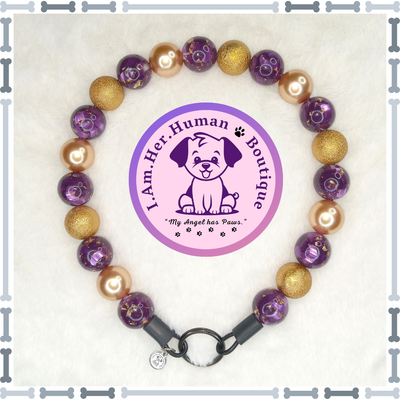 Orchid Gold Dust | Beaded Dog Collar | Bubblegum Dog Collar | Dog Pearls | Dog Necklace | Acrylic | Slip On | Purple | Gold | Chunky Bead | Dog Collar