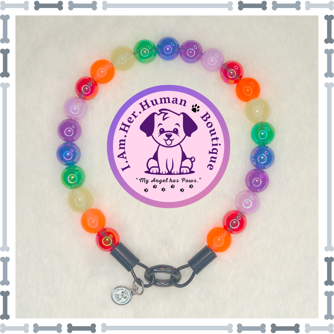 Lil Rainbow Bubbles | Beaded Dog Collar | Bubblegum Dog Collar | Dog Pearls | Dog Necklace | Acrylic Bead Collar | Slip On | Glow in the Dark | Small Dog Collar