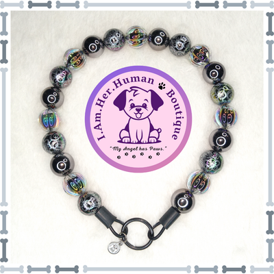 Platinum Lace Diva | Beaded Dog Collar | Bubblegum Dog Collar | Dog Pearls | Dog Necklace | Acrylic | Slip On | Black | Chrome | Silver | Chunky Bead | Glam Dog Collar