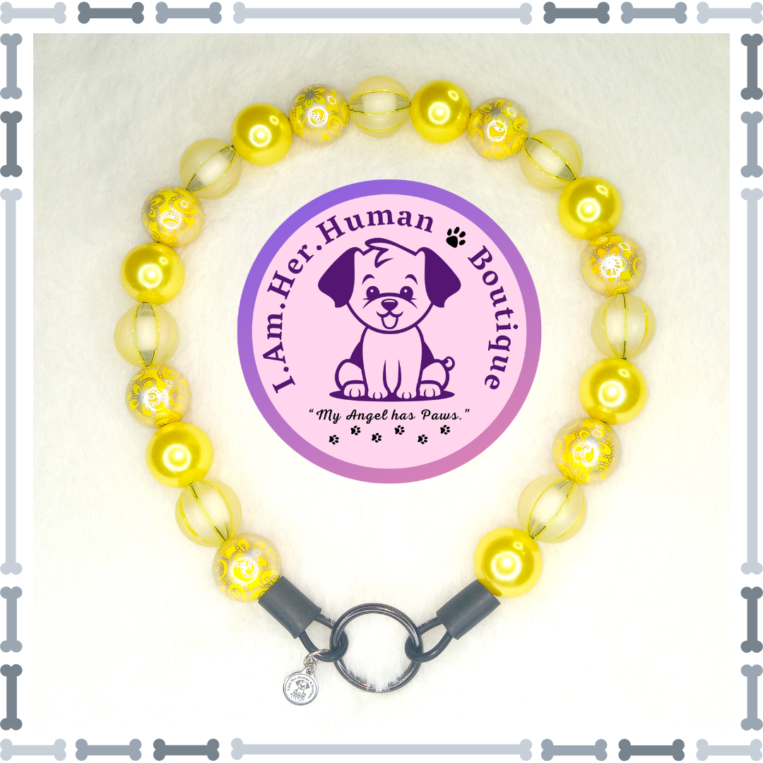 Yellow Lace Diva | Beaded Dog Collar | Bubblegum Dog Collar | Dog Pearls | Dog Necklace | Acrylic | Slip On | Yellow | Chunky Bead | Glam Dog Collar