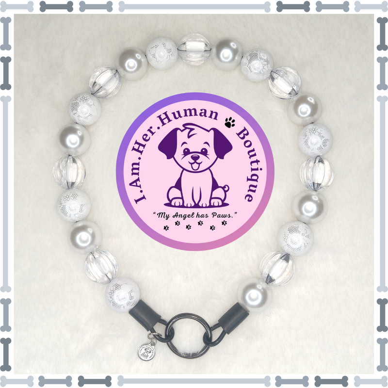 White Lace Diva | Beaded Dog Collar | Bubblegum Dog Collar | Dog Pearls | Dog Necklace | Acrylic | Slip On | White | Chunky Bead | Glam Dog Collar