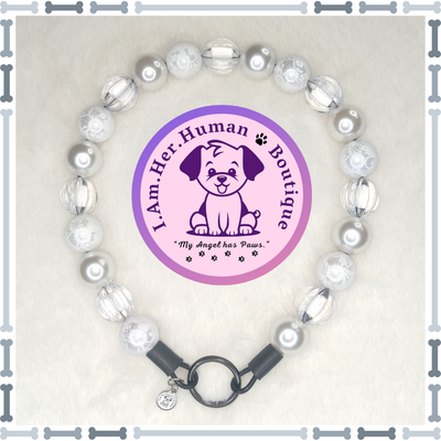 White Lace Diva | Beaded Dog Collar | Bubblegum Dog Collar | Dog Pearls | Dog Necklace | Acrylic | Slip On | White | Chunky Bead | Glam Dog Collar