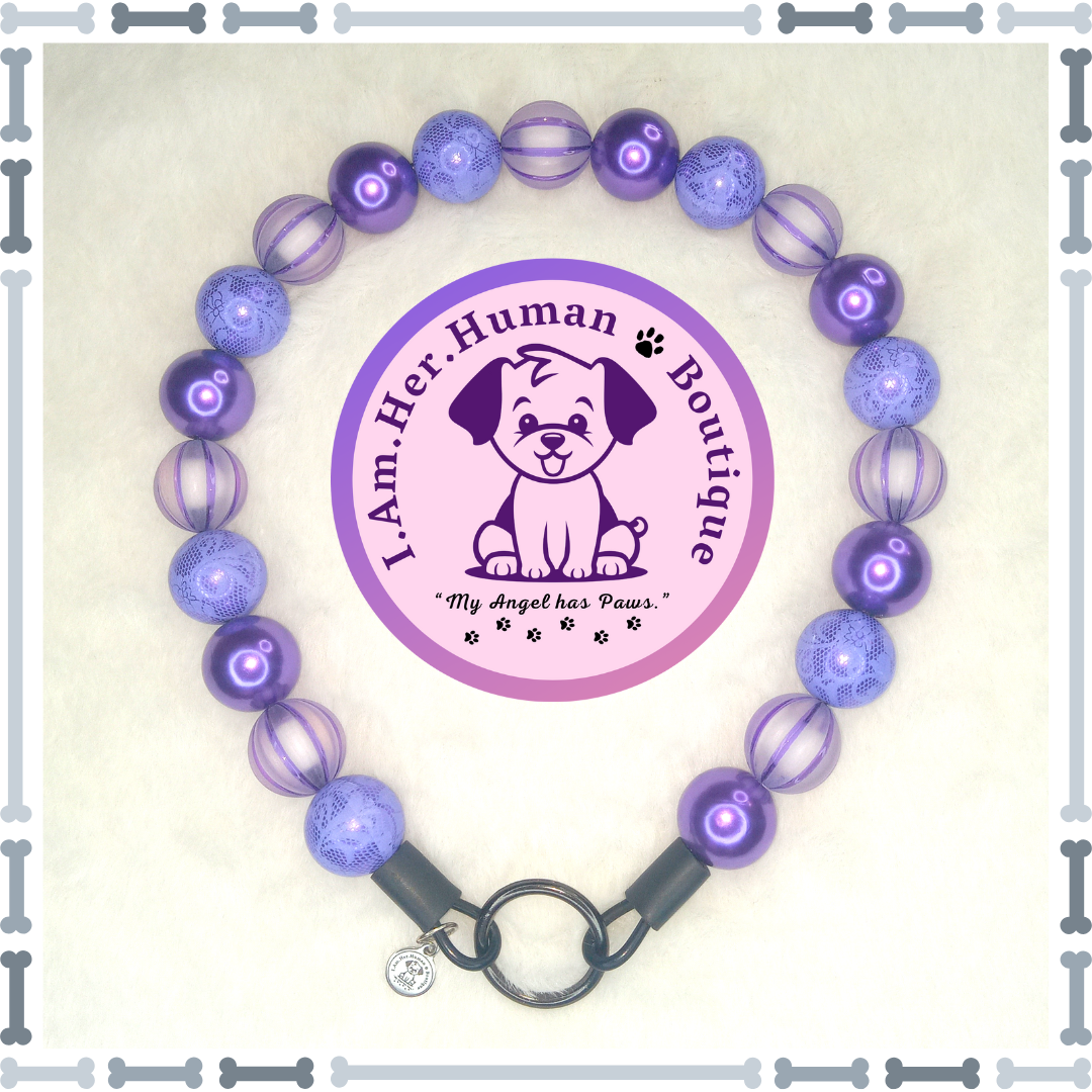 Purple Lace Diva | Beaded Dog Collar | Bubblegum Dog Collar | Dog Pearls | Dog Necklace | Acrylic | Slip On | Purple | Chunky Bead | Glam Dog Collar