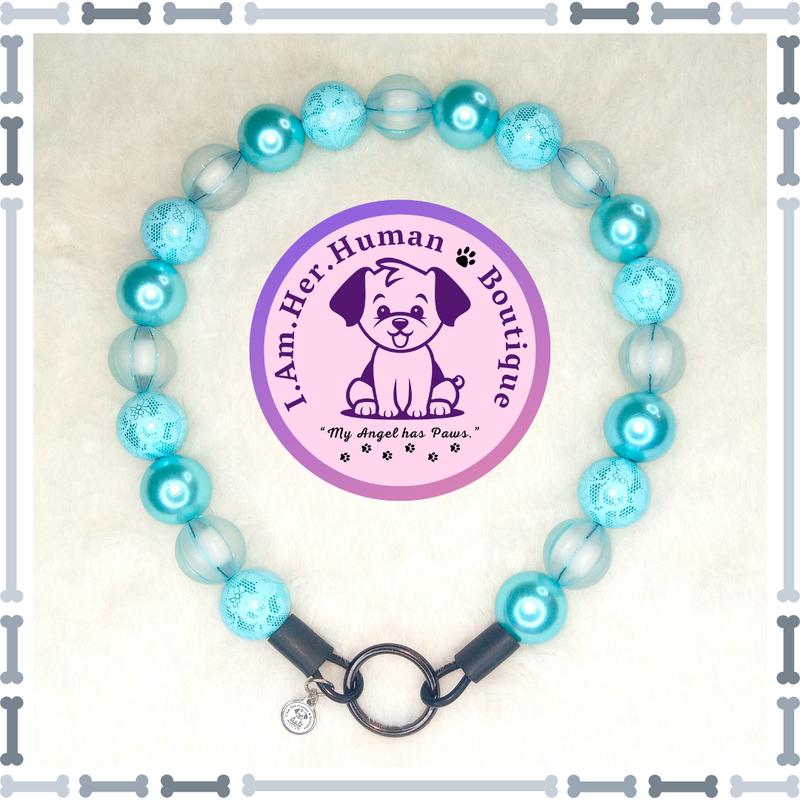 Blue Lace Diva | Beaded Dog Collar | Bubblegum Dog Collar | Dog Pearls | Dog Necklace | Acrylic | Slip On | Blue | Chunky Bead | Glam Dog Collar