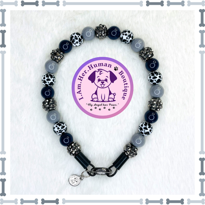 Lil Cowboy Nights | Cow Print | Bubblegum Dog Collar | Beaded Dog Collar | Black | Blue | Gray | XS Mini Dog Collar | Dog Pearls | Dog Necklace | Male Dog Collar