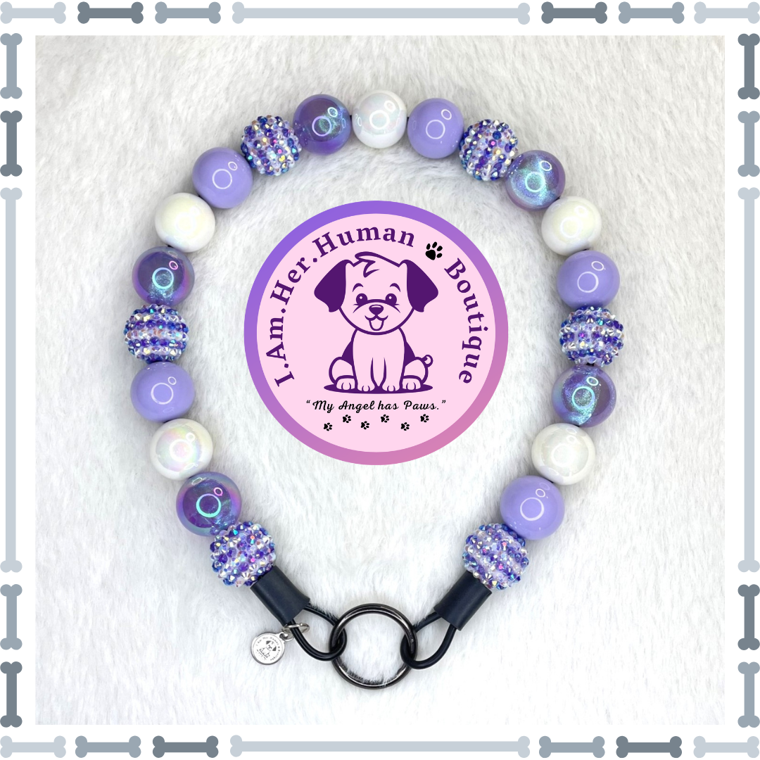 Lilac Bloom | Custom | Bubblegum Bead | Beaded Dog Collar | Dog Pearls | Dog Necklace | Acrylic | Slip On | Purple | White | Glam Bead Dog Collar
