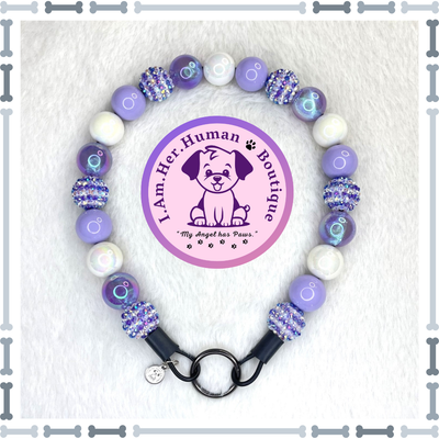 Lilac Bloom | Custom | Bubblegum Bead | Beaded Dog Collar | Dog Pearls | Dog Necklace | Acrylic | Slip On | Purple | White | Glam Bead Dog Collar