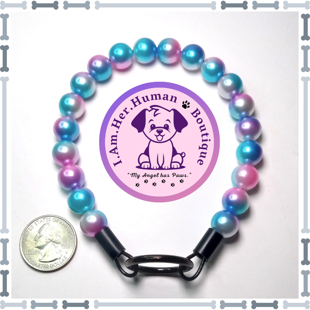 Pink &amp; Blue Ombre Mermaid Pearls, XS Mini Glam Bead Dog Collar, Bubblegum Bead Dog Collar, XS Mini Beaded Dog Collar, Bubblegum Beaded Collar, Acrylic