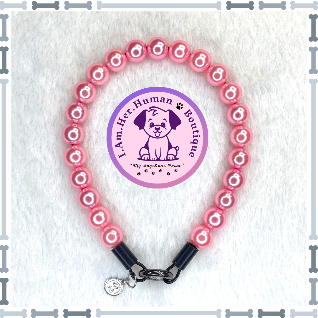 Lil Pink Pearls | Bubblegum Dog Collar | Dog Pearls | Bead Dog Necklace | Acrylic | Slip On | XS Mini Dog Collar