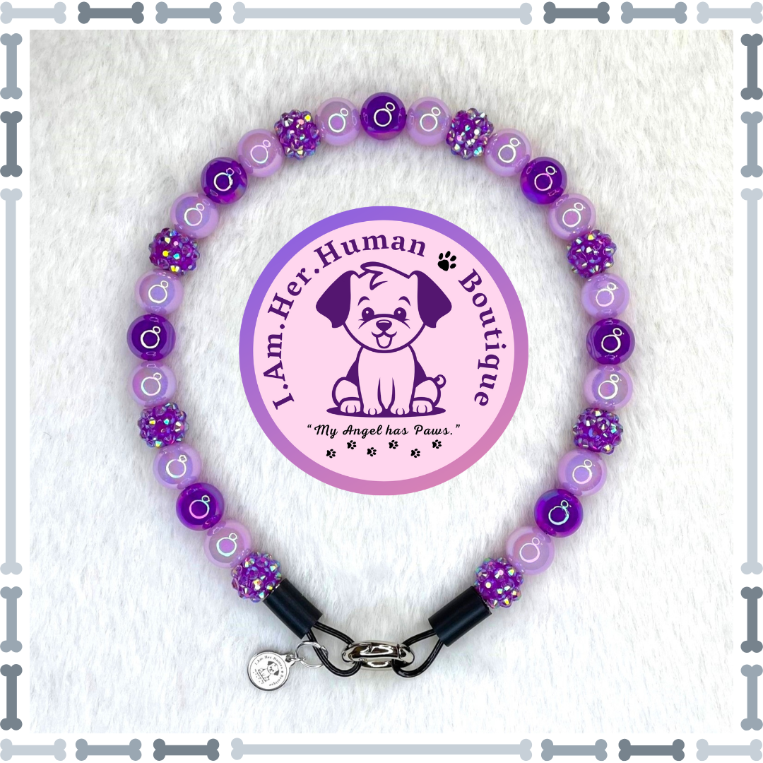Purple Rhinestone, Purple Jelly, Lilac Jelly, XS Mini Glam Bead Dog Collar, Bubblegum Bead Dog Collar, XS Mini Beaded Dog Col