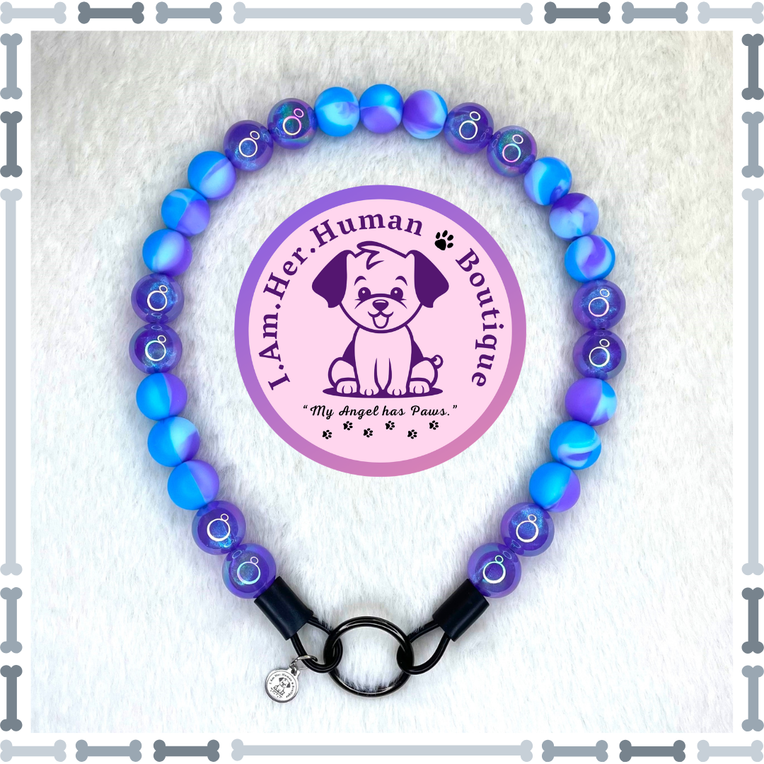 Silicone | Bubblegum Dog Collar | Beaded Dog Collar | Dog Pearls | Bead Dog Necklace | Slip On | Purple | Blue | Acrylic
