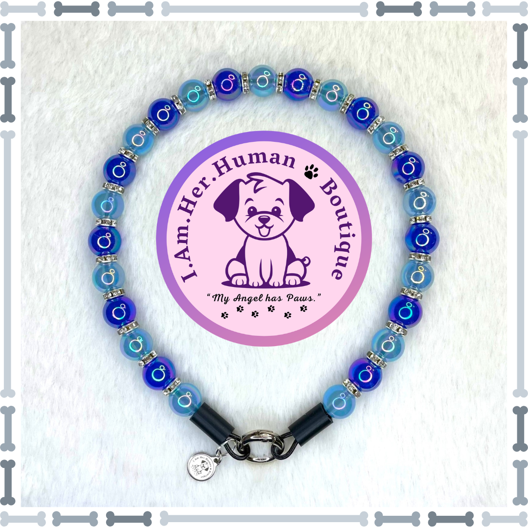 Royal Blue Jelly, Light Blue Jelly, Spacer Beads, XS Mini Glam Bead Dog Collar, Bubblegum Bead Dog Collar, XS Mini Beaded Dog