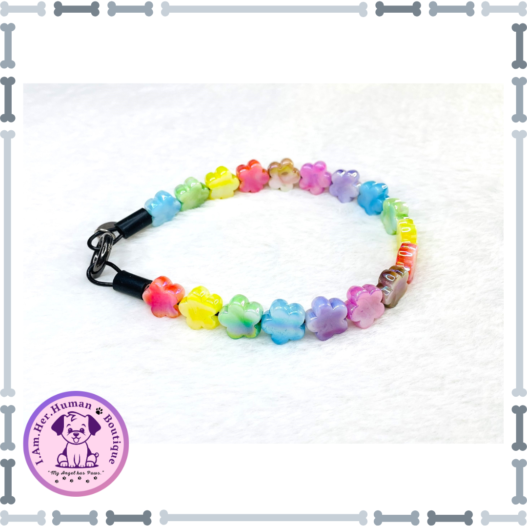 Flower Beads | Beaded Dog Collar | Dog Pearls | Bead Dog Necklace | Slip On | Acrylic | Extra Small | Glam Bead | Dog Collar