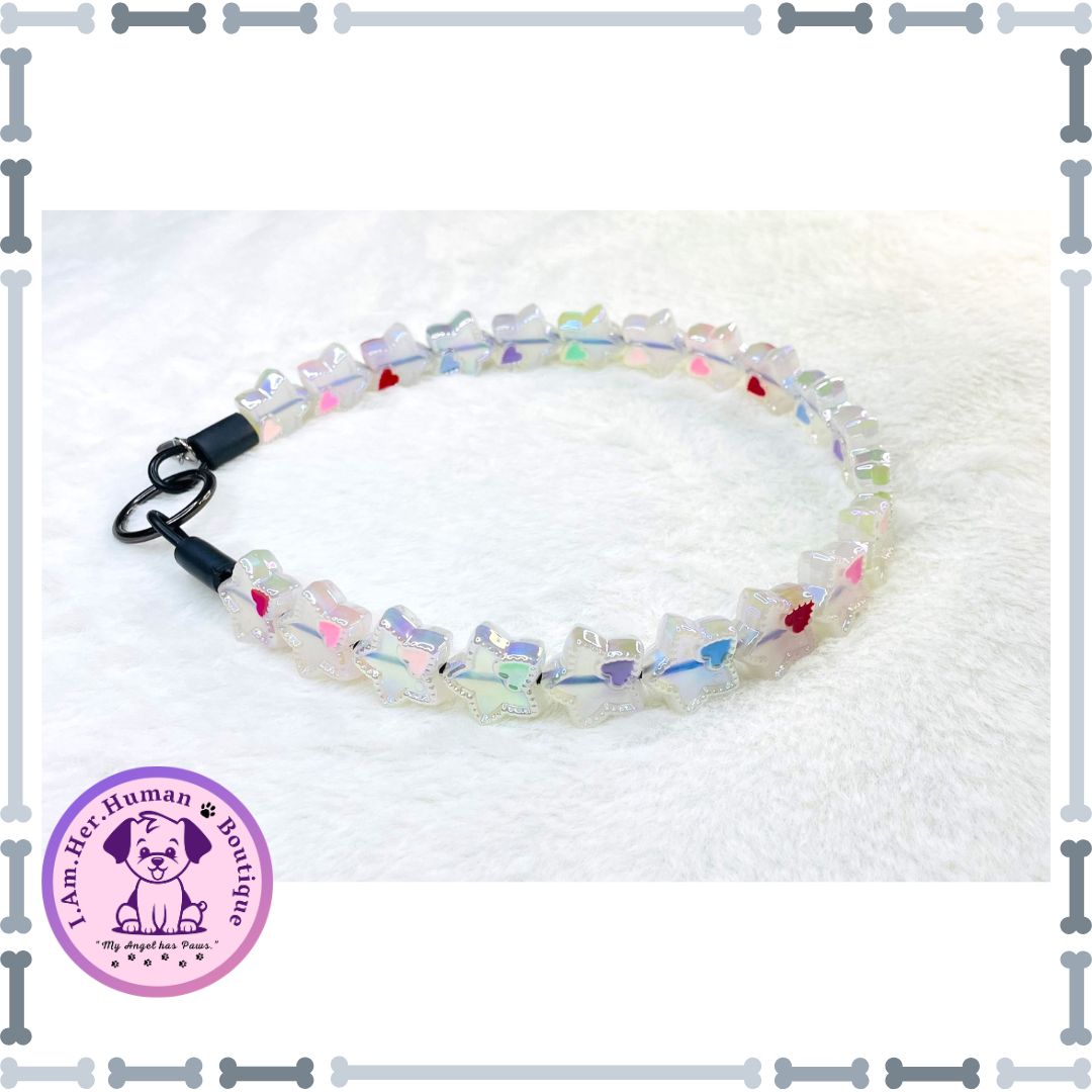 Star Acrylic Beads | Bubblegum Dog Collar | Beaded Dog Collar | Bead Dog Necklace | Dog Pearls | Slip On | Rainbow | Hearts