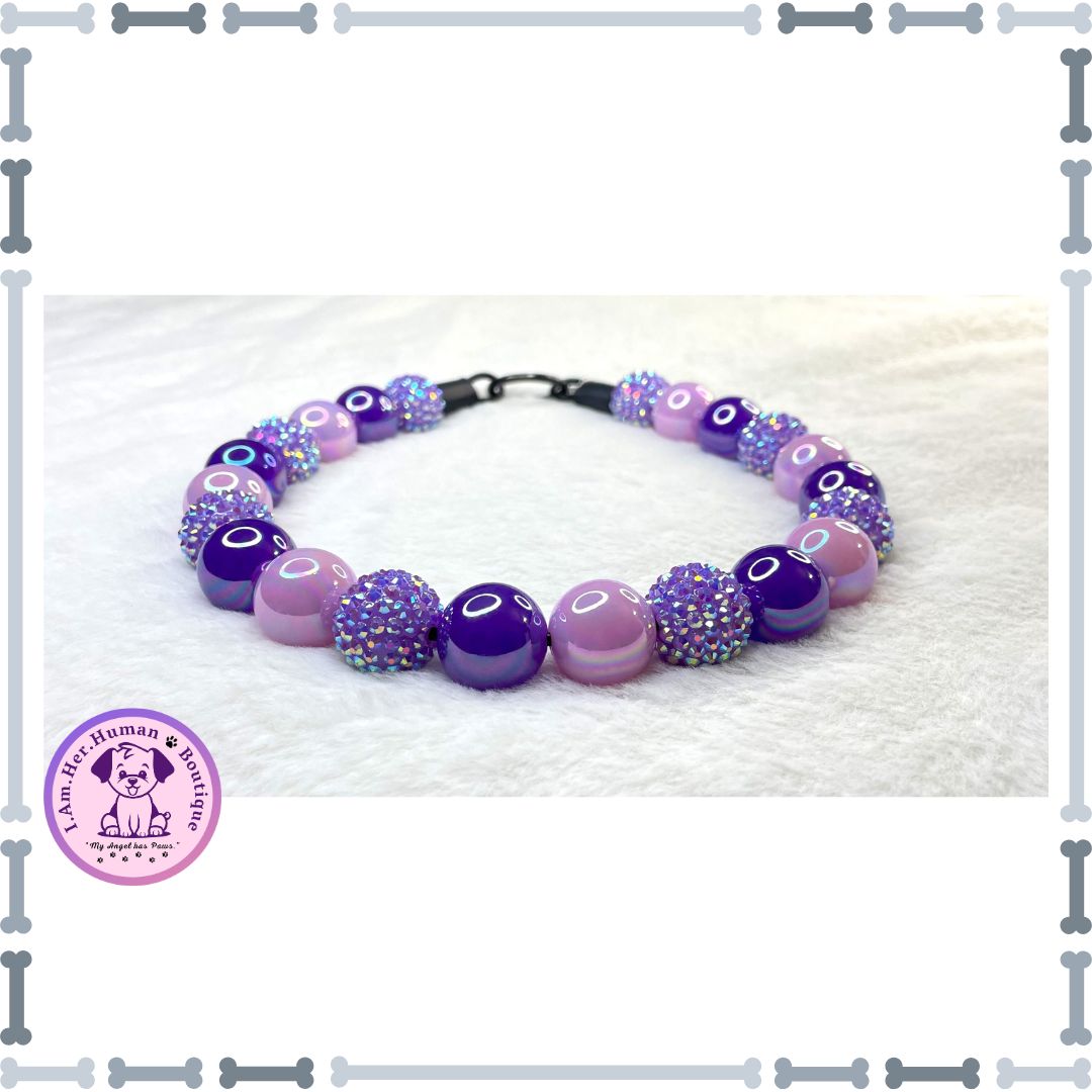 Candied Plum | Beaded Dog Collar | Bubblegum Dog Collar | Dog Pearls | Dog Necklace | Acrylic | Slip On | Purple 