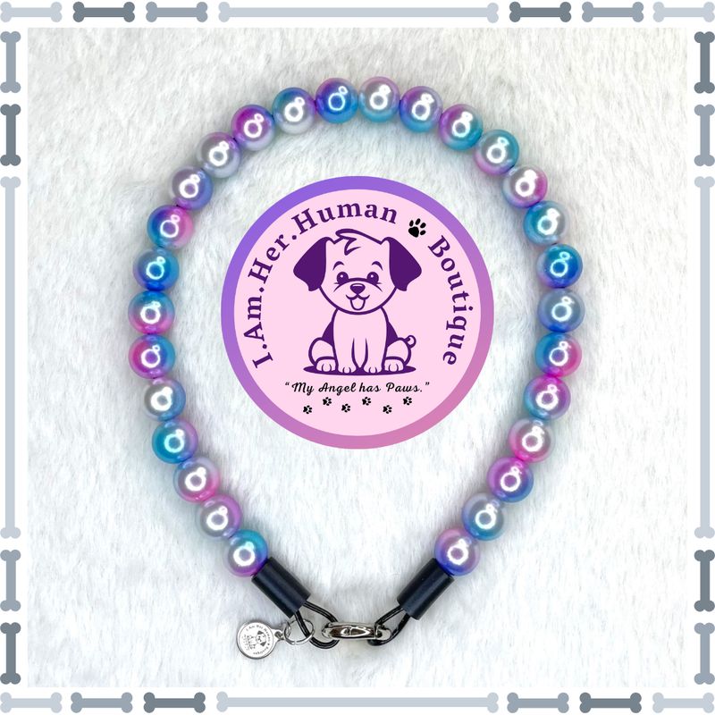 Pink &amp; Blue Ombre Mermaid Pearls, XS Mini Glam Bead Dog Collar, Bubblegum Bead Dog Collar, XS Mini Beaded Dog Collar, Bubbleg