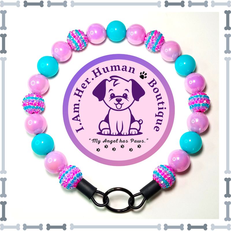 Lilac Jelly, Blue Neon, Blue &amp; Purple Rhinestone, Chunky Glam Bead Dog Collar, Bubblegum Bead Dog Collar, Beaded Dog Collar, 