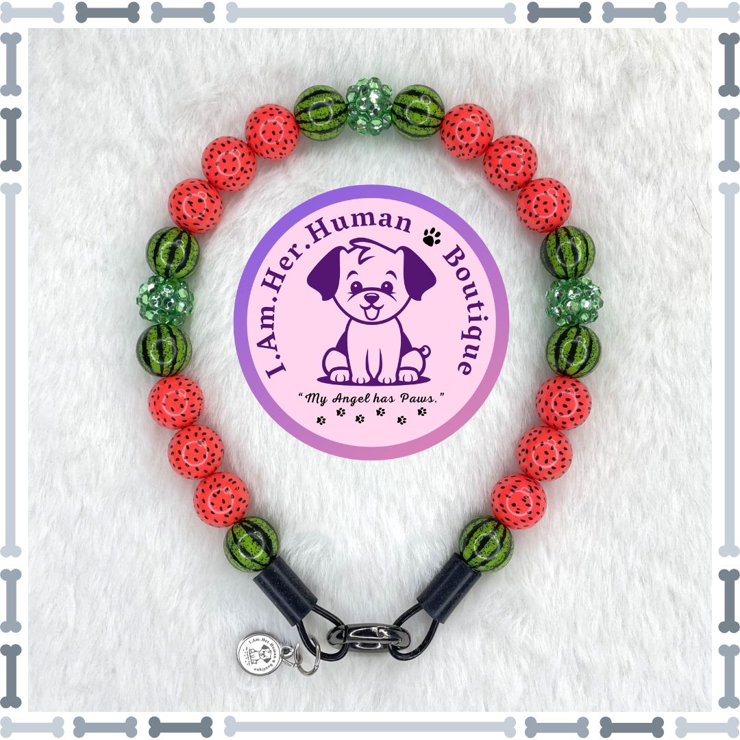 Watermelon | Beaded Dog Collar | Bubblegum Dog Collar | Dog Pearls | Dog Necklace | Acrylic Bead Collar | Slip On