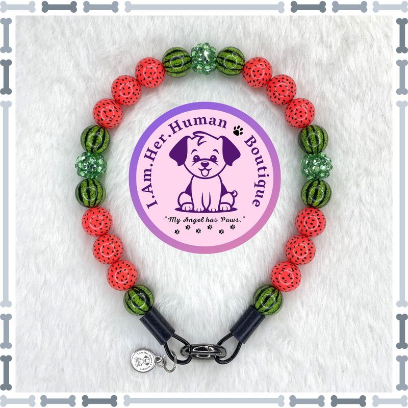 Watermelon | Beaded Dog Collar | Bubblegum Dog Collar | Dog Pearls | Dog Necklace | Acrylic Bead Collar | Slip On