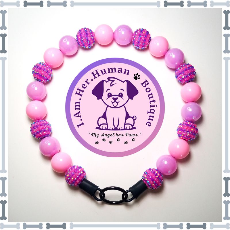 Purple &amp; Pink Rhinestone, Lilac Jelly AB, Cotton Candy Pink, Chunky Glam Bead Dog Collar, Bubblegum Bead Dog Collar, Beaded D