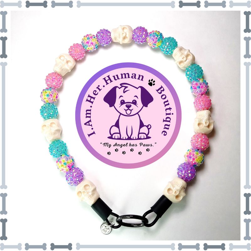 Silicone Cream Skulls, Pastel Rhinestones, Mini Glam Bead Dog Collar, Bubblegum Bead Dog Collar, Mini Beaded Dog Collar, Bubb