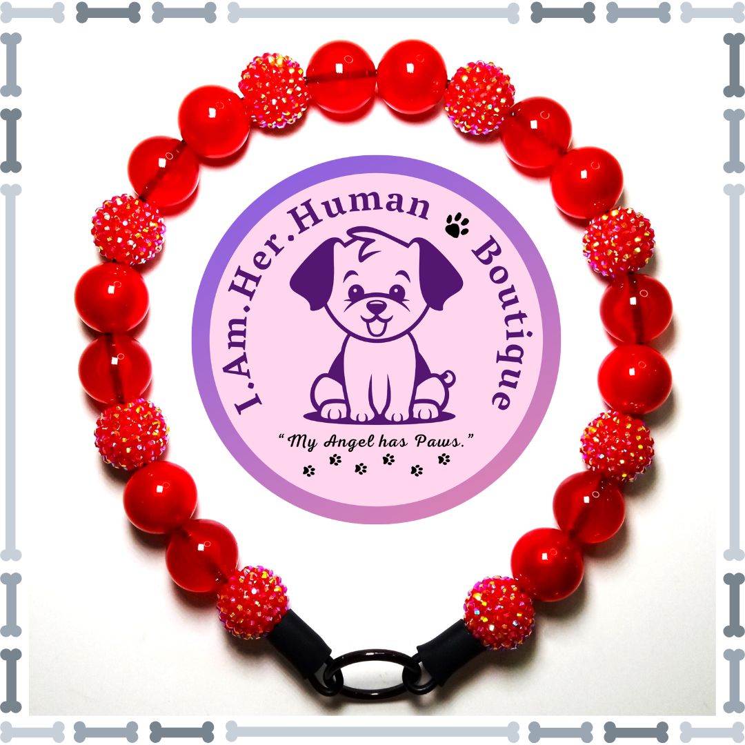 Red Rhinestone, Red Pearl, Red Jelly, Chunky Glam Bead Dog Collar, Bubblegum Bead Dog Collar, Beaded Dog Collar, Bubblegum Be