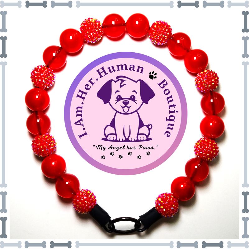 Red Rhinestone, Red Pearl, Red Jelly, Chunky Glam Bead Dog Collar, Bubblegum Bead Dog Collar, Beaded Dog Collar, Bubblegum Be