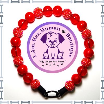 "July Elegance" Chunky Glam Bead Collar Red Rhinestone, Red Pearl, Red Jelly, Chunky Glam Bead Dog Collar, Bubblegum Bead Dog Collar, Beaded Dog Collar, Bubblegum Be