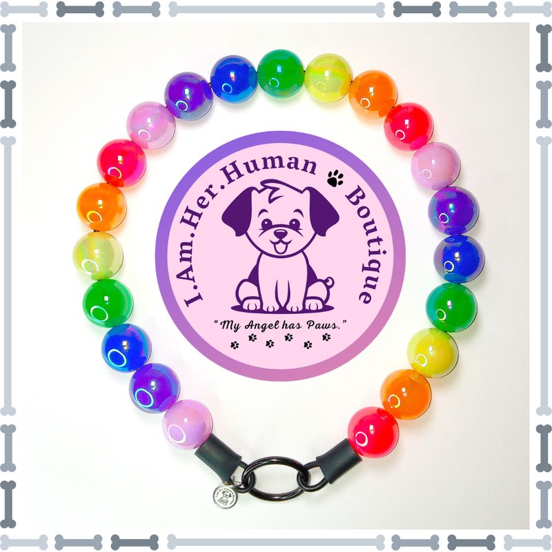 Rainbow Colors, Jelly, Chunky Bead Dog Collar, Bubblegum Beaded Collar, Beaded Dog Collar, Pastel Colors, Acrylic