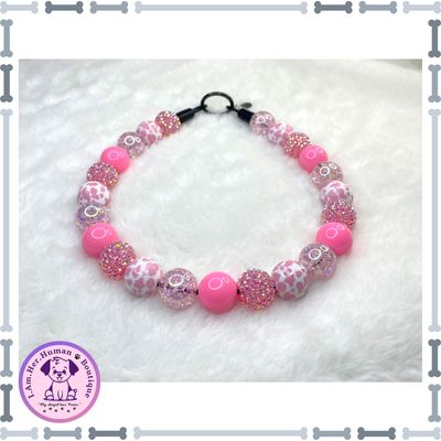 Bubblegum Ice Cream | Beaded Dog Collar | Bubblegum Dog Collar | Dog Pearls | Dog Necklace | Acrylic | Pink Cow Print