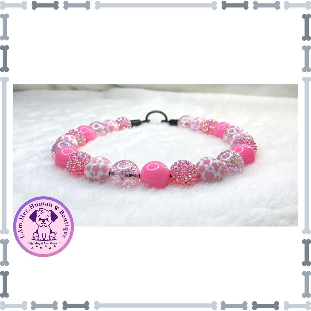 Bubblegum Ice Cream | Beaded Dog Collar | Bubblegum Dog Collar | Dog Pearls | Dog Necklace | Acrylic | Pink Cow Print