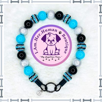 Obsidian Frost | Beaded Dog Collar | Bubblegum Dog Collar | Dog Pearls | Dog Necklace | Acrylic | Slip On | Blue | Silver