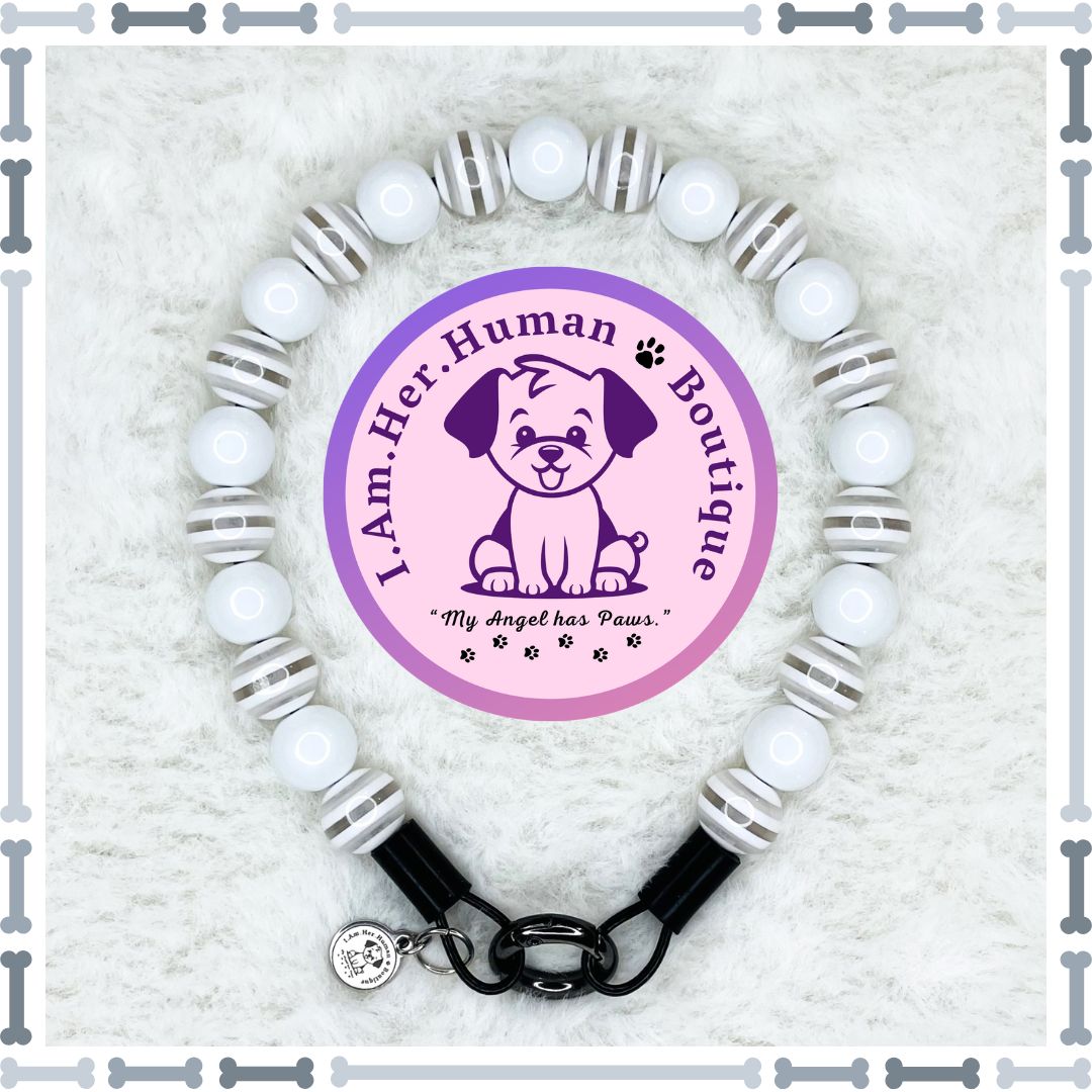 Lil Arctic Vibes | Beaded Dog Collar | Bubblegum Dog Collar | Dog Pearls | Dog Necklace | Acrylic | Slip On | White Stripes
