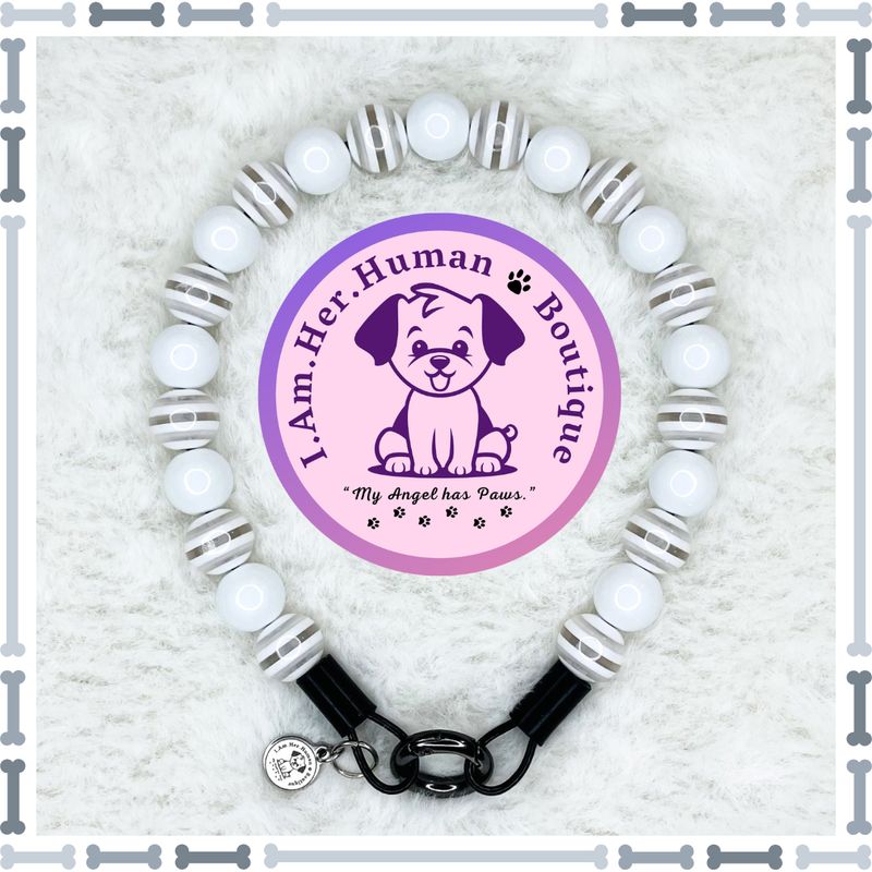 Lil Arctic Vibes | Beaded Dog Collar | Bubblegum Dog Collar | Dog Pearls | Dog Necklace | Acrylic | Slip On | White Stripes