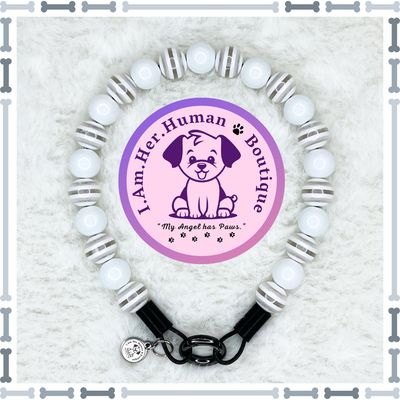 Lil Arctic Vibes | Beaded Dog Collar | Bubblegum Dog Collar | Dog Pearls | Dog Necklace | Acrylic | Slip On | White Stripes