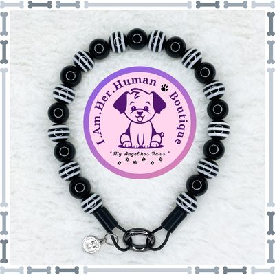 Lil Midnight Vibes | Beaded Dog Collar | Bubblegum Dog Collar | Dog Pearls | Dog Necklace | Acrylic | Slip On | Black Stripes