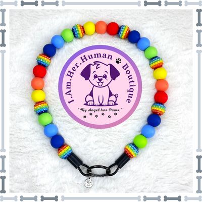 Rainbow Delight | Bubblegum Dog Collar | Beaded Dog Collar | Dog Pearls | Bead Dog Necklace | Slip On | Silicone | Acrylic