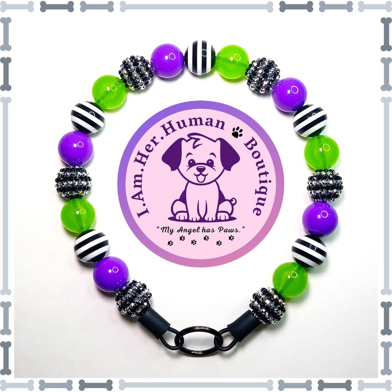 Beetlejuice Vibes | Bubblegum Dog Collar | Beaded Dog Collar | Bead Dog Necklace | Dog Pearls | Purple | Green | Acrylic