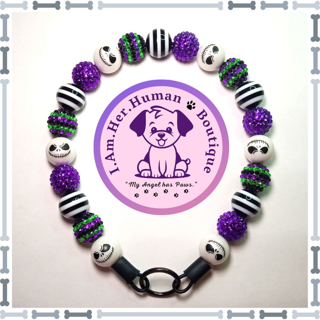 Pumpkin King Vibes | Jack Skellington | Bubblegum Dog Collar | Beaded Dog Collar | Bead Dog Necklace | Dog Pearls | Acrylic