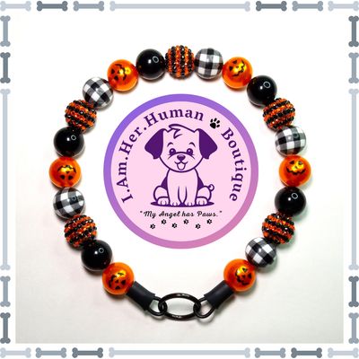 Orange Jack | Bubblegum Dog Collar | Beaded Dog Collar | Bead Dog Necklace | Dog Pearls | Pumpkin | Acrylic | Orange | Black