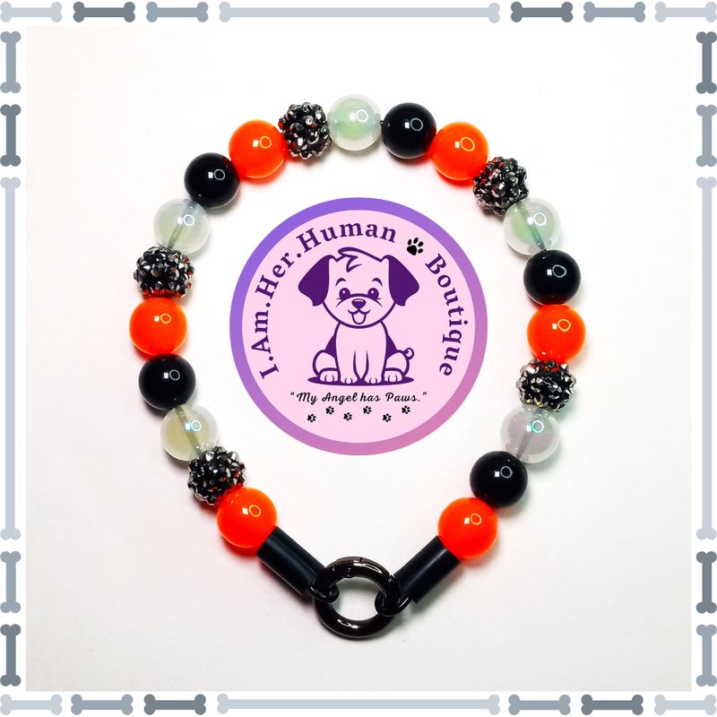 Lil Halloween Glow | Bubblegum Dog Collar | Beaded Dog Collar | Bead Dog Necklace | Dog Pearls | Acrylic | Orange | Black